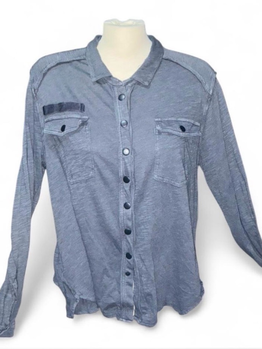 Free People Long Sleeve Button Front Shirt in Denim Blue